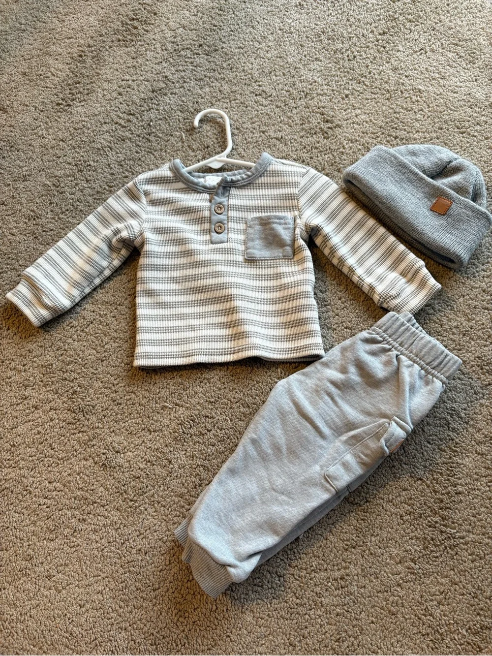 Baby Striped Henley Set in Gray and White